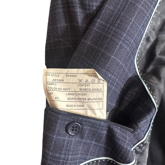 Paul Fredrick Sport Coat Blazer Mens 46 L Plaid Blue Classic Fit Wool Silk Linen - Picture 6 of 8